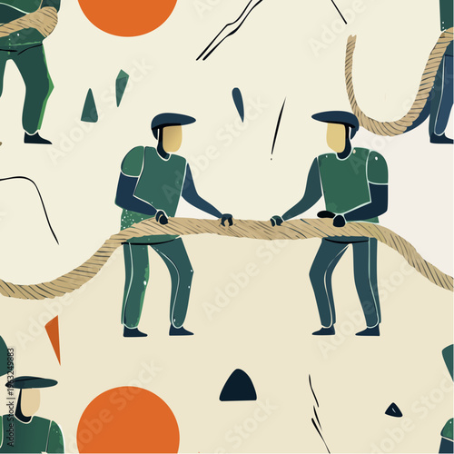 Two men engaged in a competitive tug of war game.