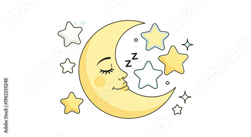 Sleepy moon with stars shining brightly at night in space