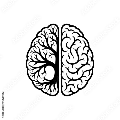 Conceptual image of a human brain split into two halves, one resembling a tree with branches and the other a standard brain illustration.