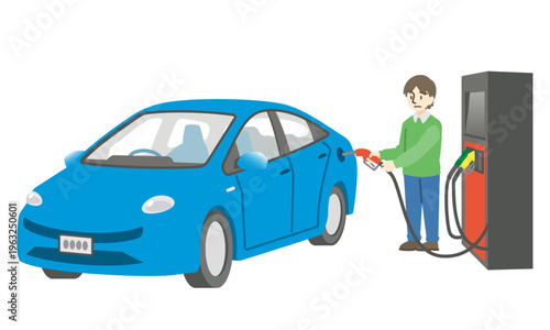 ガソリンを給油する困り顔のドライバー