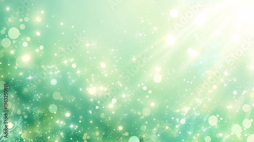 柔らかな光と粒子の輝きが美しい幻想的なグリーンの背景素材