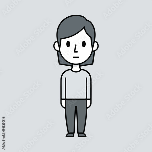 Flat graphic of a person with short hair, neutral expression