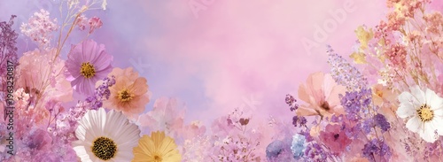 Soft Pastel Floral Background with Delicate Blossoms and Gentle Hues.