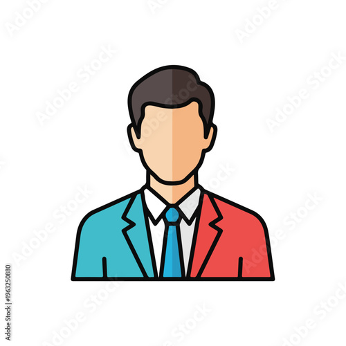 Flat icon of a person wearing a split-colored suit