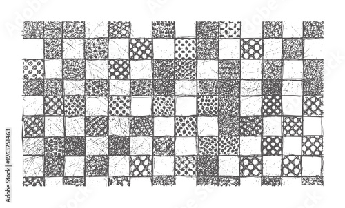 Black and white abstract grid with varied texture patterns and shading textures