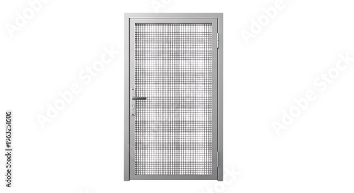 Metal security door with wire mesh.