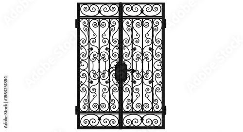 Ornate iron gate with keyhole detail.