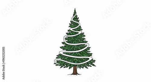 Illustration of a decorated evergreen tree on a white background