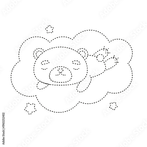 Cute teddy bear dotted line drawing for kids activity game on transparent background