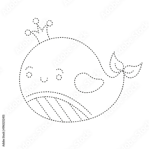 Cute whale dotted line activity for kids on transparent background