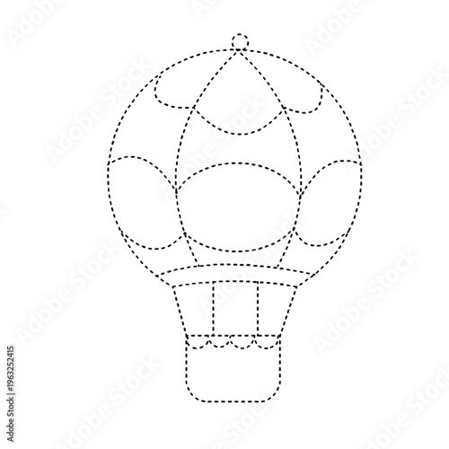 Dotted line hot air balloon cutout for kids activity game on transparent background