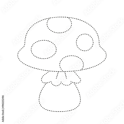 Dotted line mushroom for kids activity game isolated on transparent background