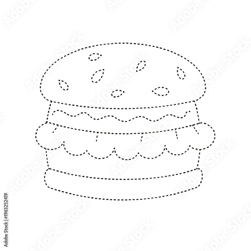 Hamburger dotted line activity game for kids, isolated on transparent background