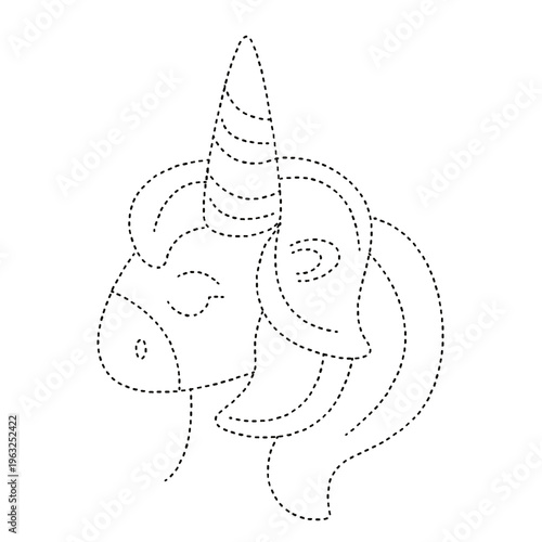 Dotted line unicorn head for kids activity game, transparent cutout PNG