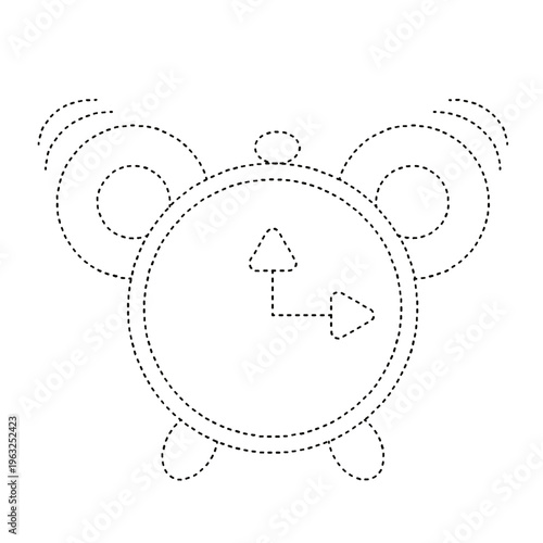 Isolated dotted line alarm clock for kids activity game, transparent PNG cutout
