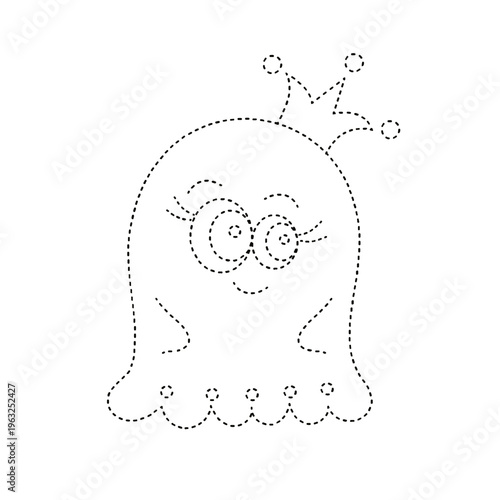 Dotted line princess ghost for kids activity game, isolated on transparent background