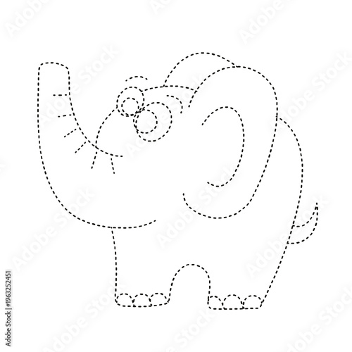Cute elephant dotted line activity game for kids isolated on transparent background