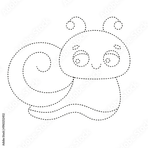 Cute dotted snail outline for tracing kids activity on transparent background
