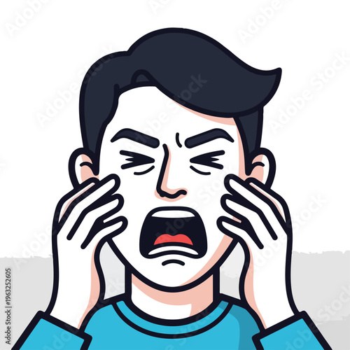 Illustration of a man with a wide open mouth and closed eyes