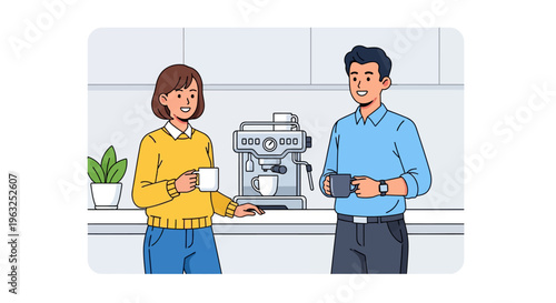 Colleagues Chatting by Office Espresso Machine