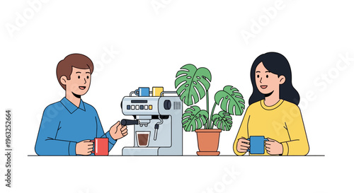 Colleagues Drinking Coffee in Modern Breakroom