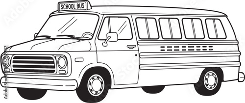 School bus, vector illustration, black and white, educational vehicle, transportation icon