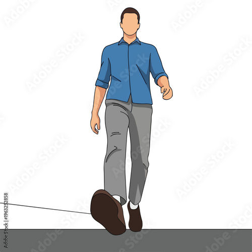 Illustration of a faceless person in a blue shirt walking forward