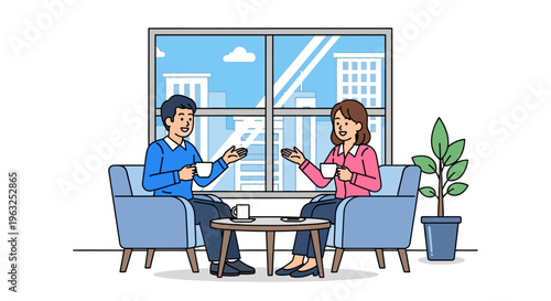 Coworkers Relaxing Over Coffee in Office Lounge