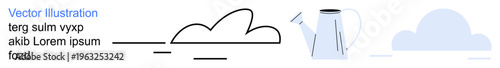 Gardening, nature, sustainability, environmental care, weather symbols, eco-friendly ideas. Minimalist cloud and watering can design with clean lines. Gardening and nature concept