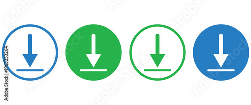 Download arrow icon set, circular direction symbols, file transfer interface elements