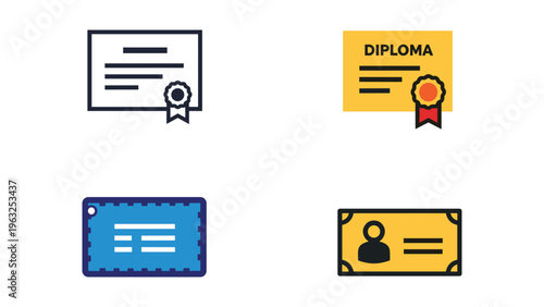 Icons representing educational certificates, diplomas, and credentials