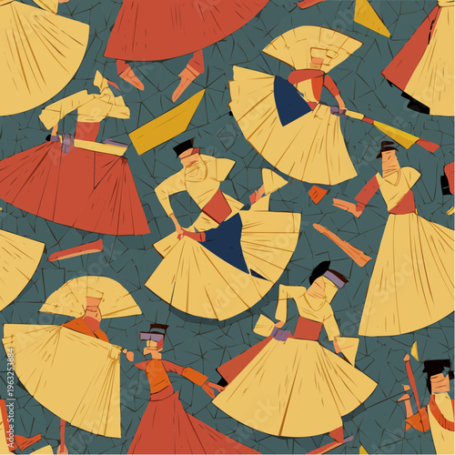 Whirling Dervishes in Traditional Attire Performing Sufi Dance.