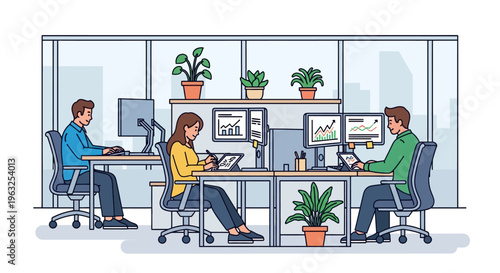 Professional Team Working in Modern Minimalist Office