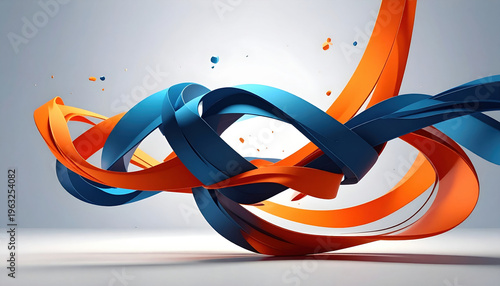 Stress, mental health, abstract background. Abstract ribbon 3D swirl blue orange dynamic curve motion modern art minimal smooth glossy gradient