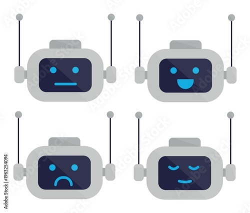 AI Robot Head Flat Icon Minimal Technology Vector Illustration