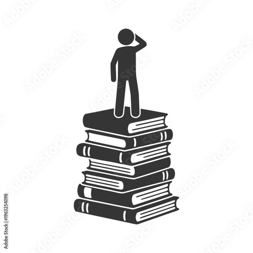 積み重ねた本の上に立つ人物のシルエットアイコン