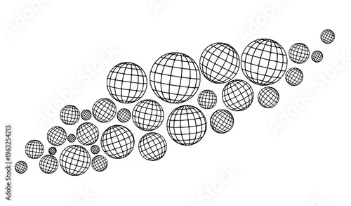 Abstract globe grid icons in rotating angles linear earth spheres vector illustration isolated on white
