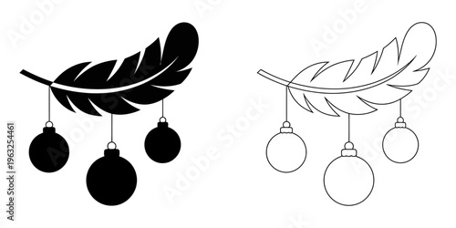 Vector with a feather and hanging ornaments in two styles
