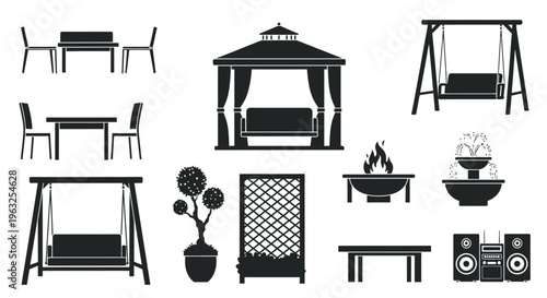 Outdoor furniture and garden decor.