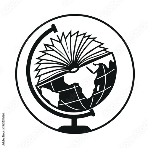 Global Education and Knowledge Logo - Globe with Book Pages Icon