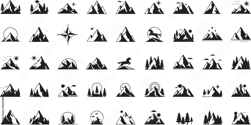 Fototapeta premium Mountain Peak Minimalist Logo Icons Set Nature Adventure Vector Illustration