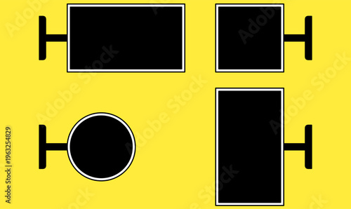 Silhouette frame of Lightbox signage.advertising display vector for shop, menu, billboard design and text.set of frame copy space isolated yellow background