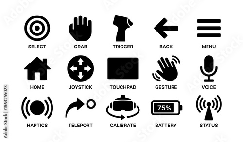 Vr controller icons: select, grab, trigger, back, menu, and more