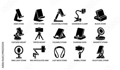 Variety of phone and tablet stands for different uses