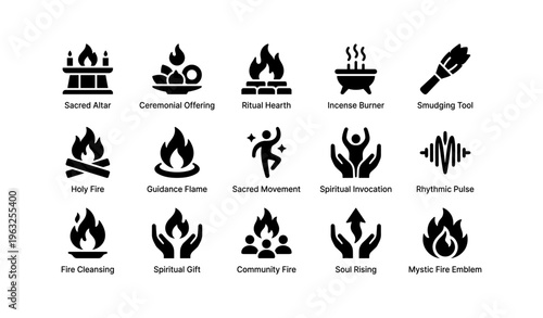 Icon set: sacred rituals and spiritual symbols collection