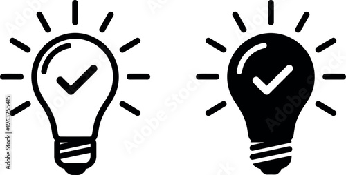 Two light bulbs with check marks in black and white