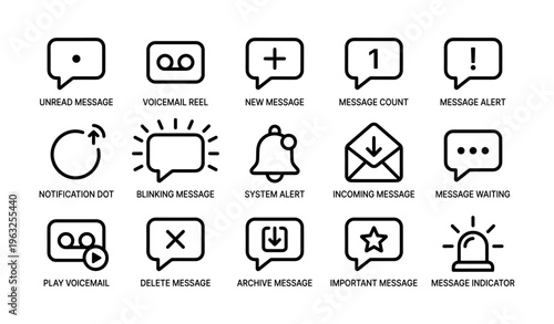 Message icons set: notifications and alerts for communication apps