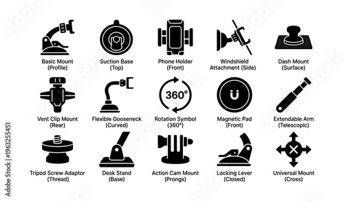 Various smartphone mounts and accessories icons