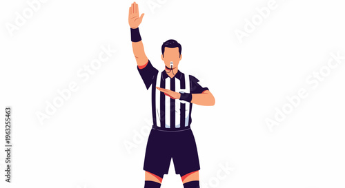 Illustration of a sports official with arms raised, signaling a call