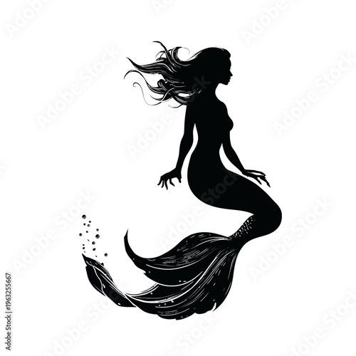 a black silhouette of a mermaid.